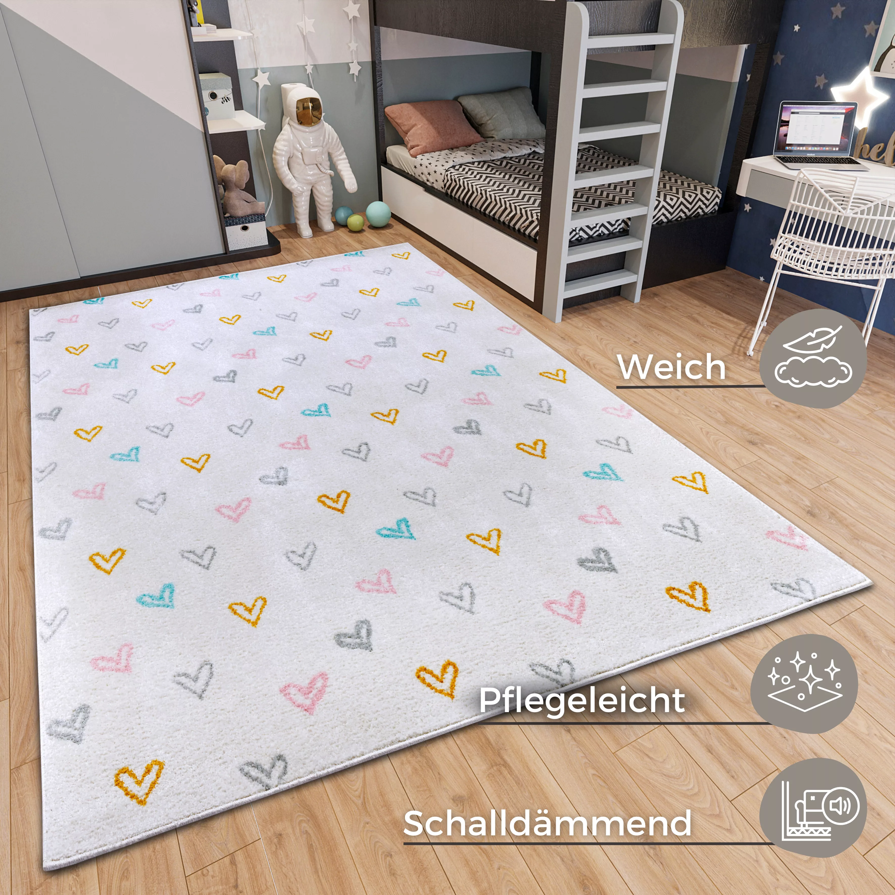 HANSE Home Kinderteppich »Adventures Hearts«, rechteckig, 7 mm Höhe, Spielt günstig online kaufen