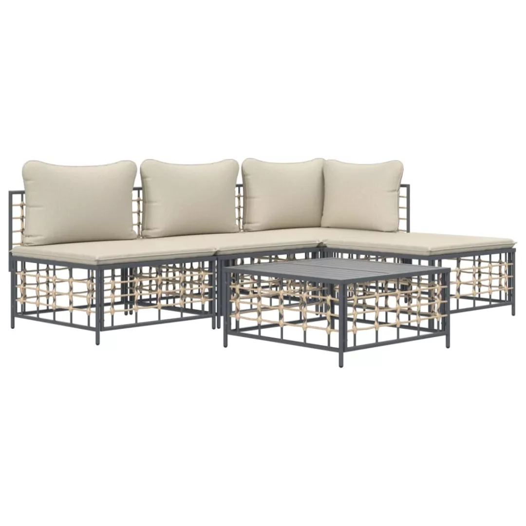 Vidaxl 5-tlg. Garten-lounge-set Mit Kissen Anthrazit Poly Rattan günstig online kaufen