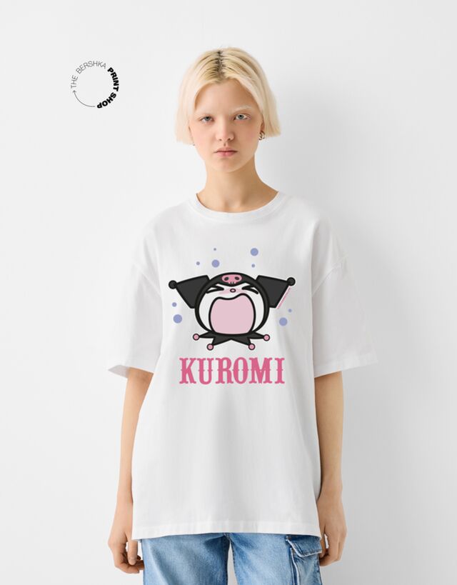 Bershka T-Shirt Kuromi Im Boxy-Fit Mit Kurzen Ärmeln Damen S Weiss günstig online kaufen