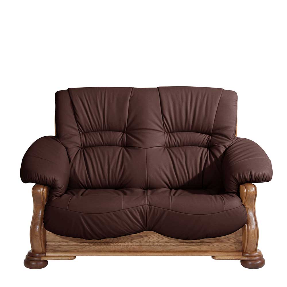 Made in Germany Ledersofa in Eiche rustikal und Bordeaux 148 cm breit günstig online kaufen