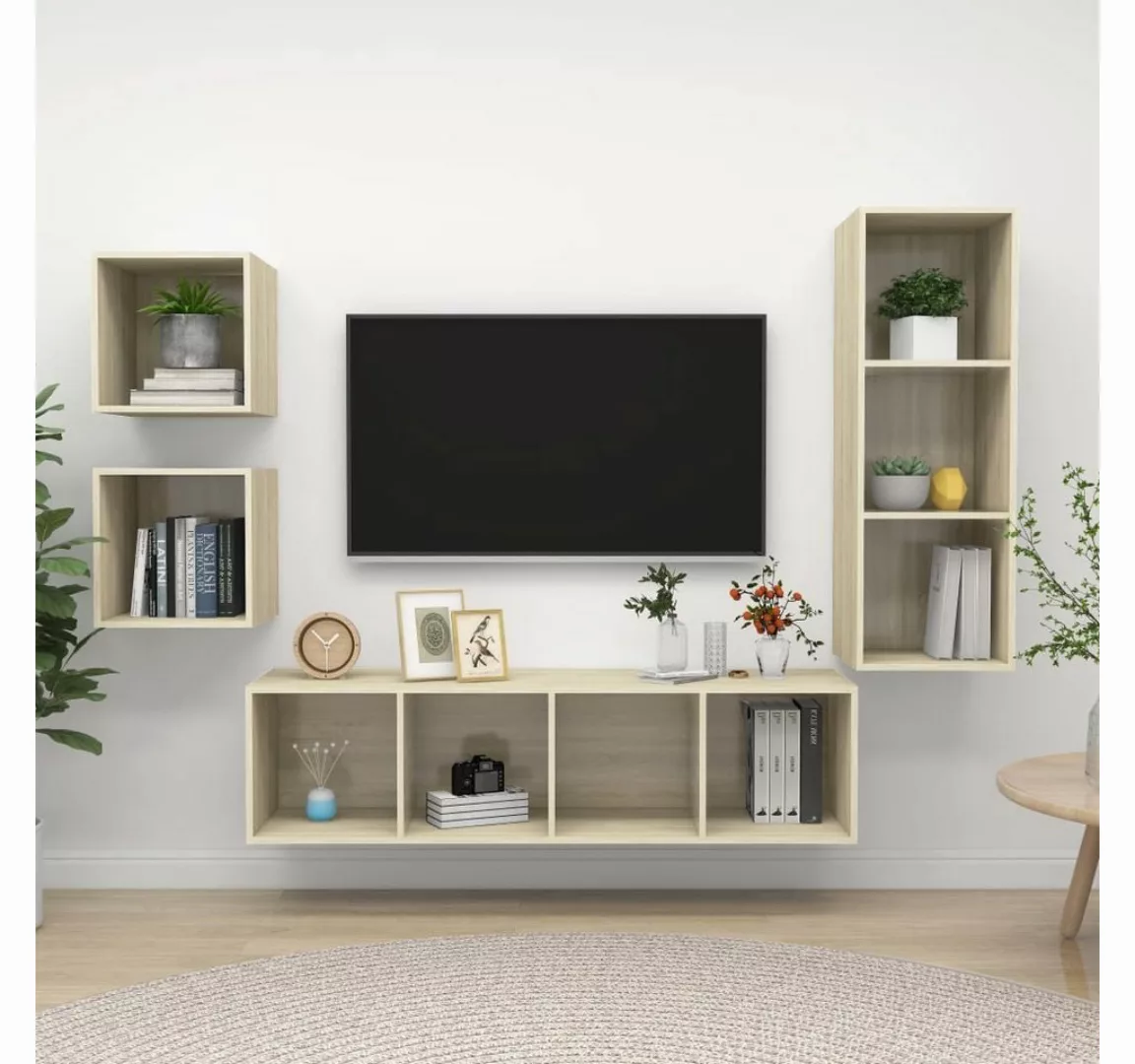 vidaXL TV-Schrank 4-tlg. TV-Schrank-Set Sonoma-Eiche Holzwerkstoff (1-St) günstig online kaufen