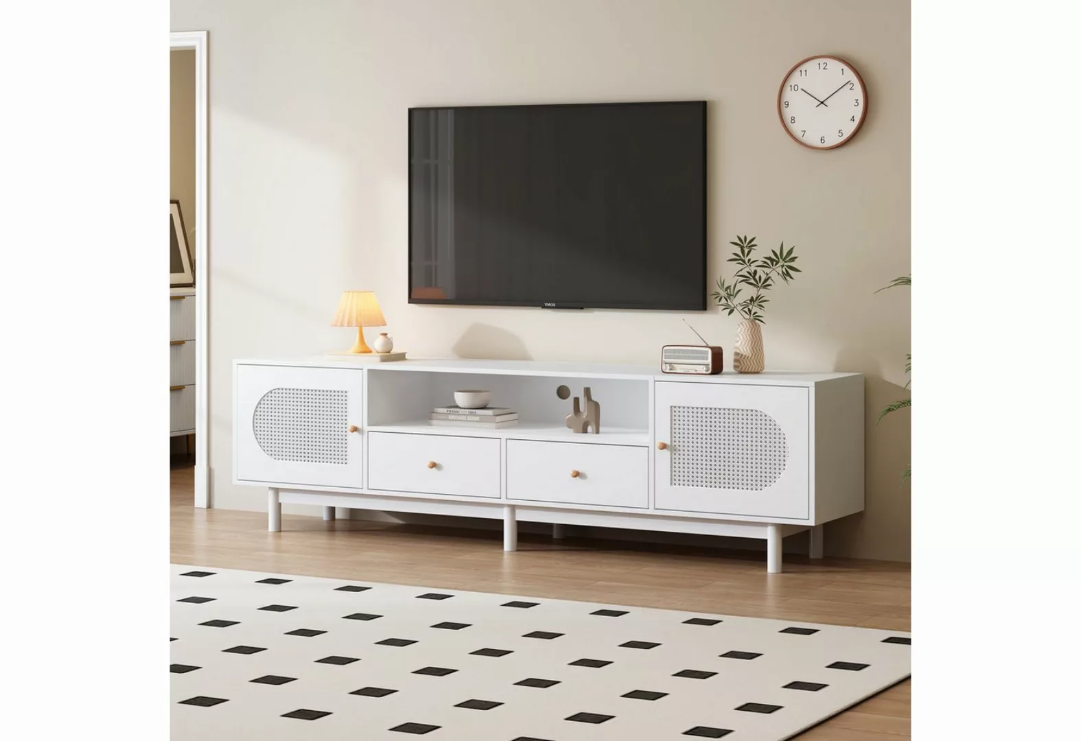 LIFEISLE TV-Schrank 180 cm TV-Unterschrank, aus weißem Rattan für 80-Zoll-F günstig online kaufen