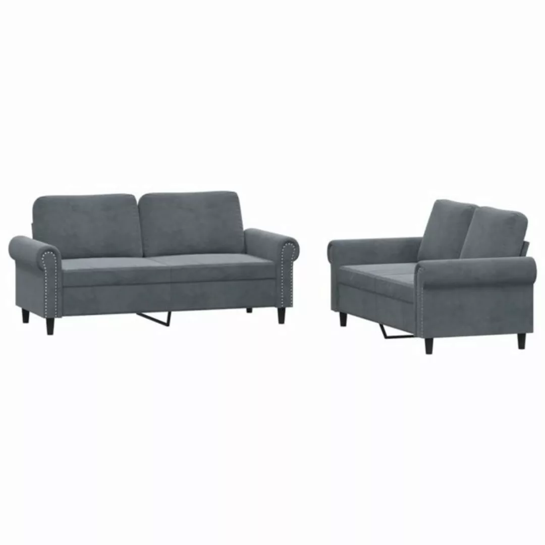 vidaXL Sofa Sofagarnitur Set mit Kissen Samt, 2-tlg., Dunkelgrau günstig online kaufen