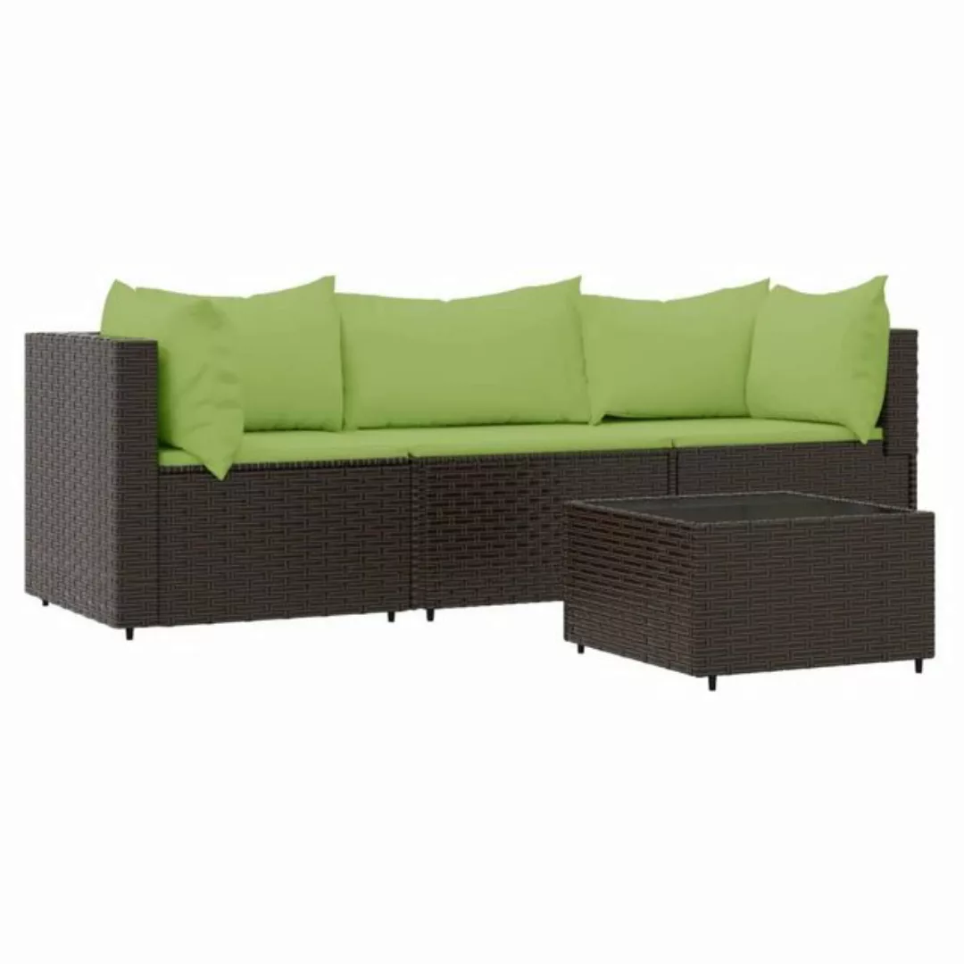 vidaXL Loungesofa 4-tlg. Garten-Lounge-Set mit Kissen Braun Poly Rattan, 1 günstig online kaufen