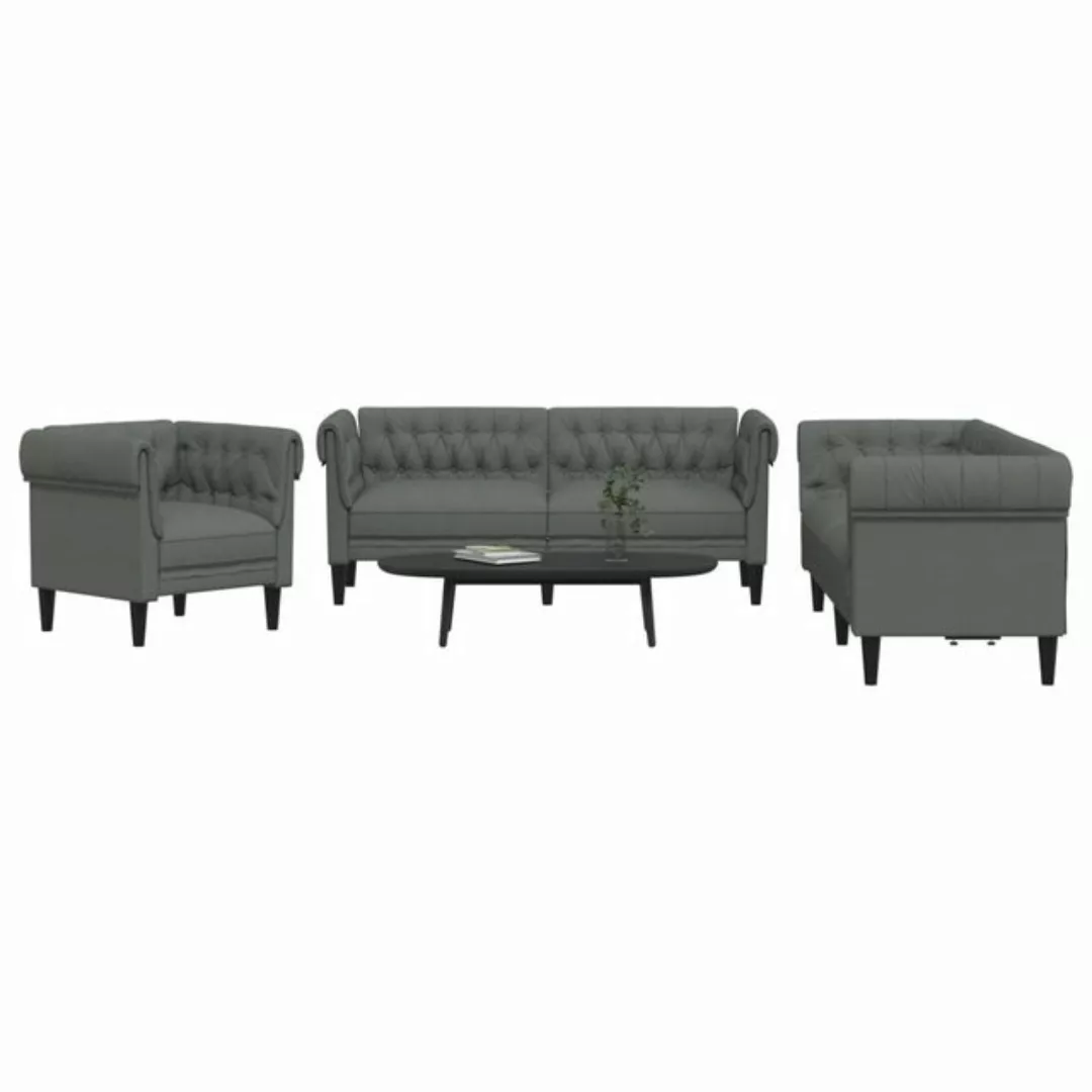 vidaXL Sofa Sofagarnitur Set mit Kissen Stoff, 3-tlg., Dunkelgrau günstig online kaufen