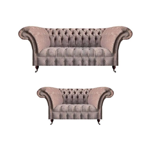 JVmoebel Sofa Chesterfield Möbel Grau Textil Sofas Set 2tlg Luxuriöse Wohnz günstig online kaufen