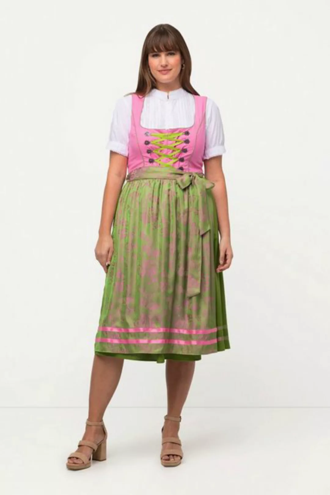 Ulla Popken Dirndl Dirndl Schnürung Carree-Ausschnitt ärmellos günstig online kaufen