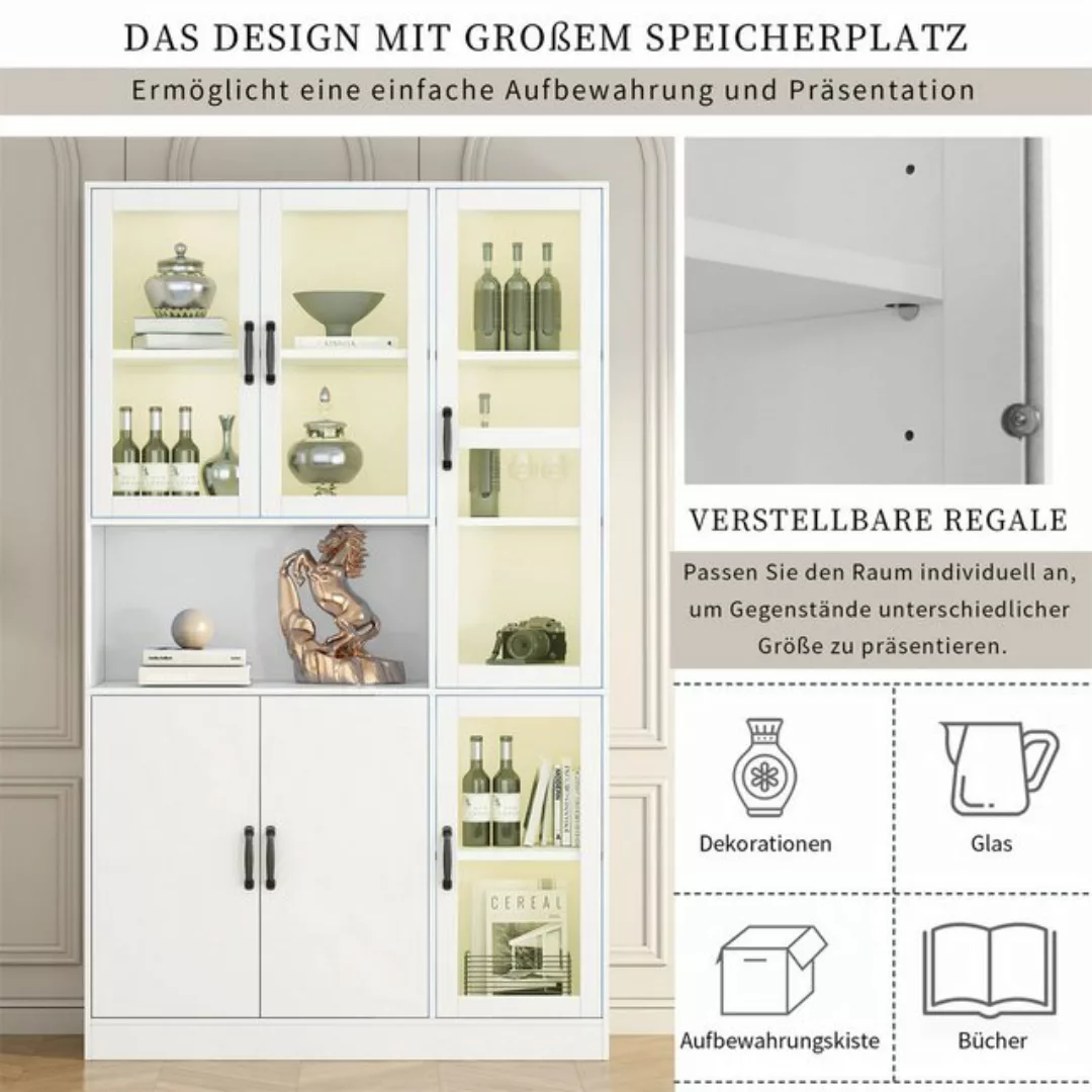 autolock Vitrine Vitrinenschrank mit LED-Licht, Bücherregal, Vorratsschrank günstig online kaufen