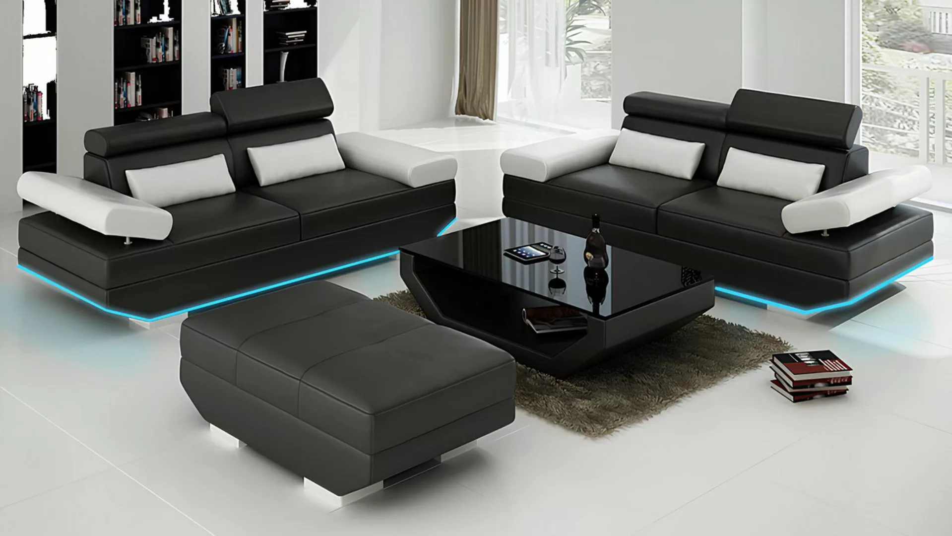 Xlmoebel Sofa Neu Gestaltetes Ledersofa mit USB-Anschluss, Wohnlandschaft 2 günstig online kaufen