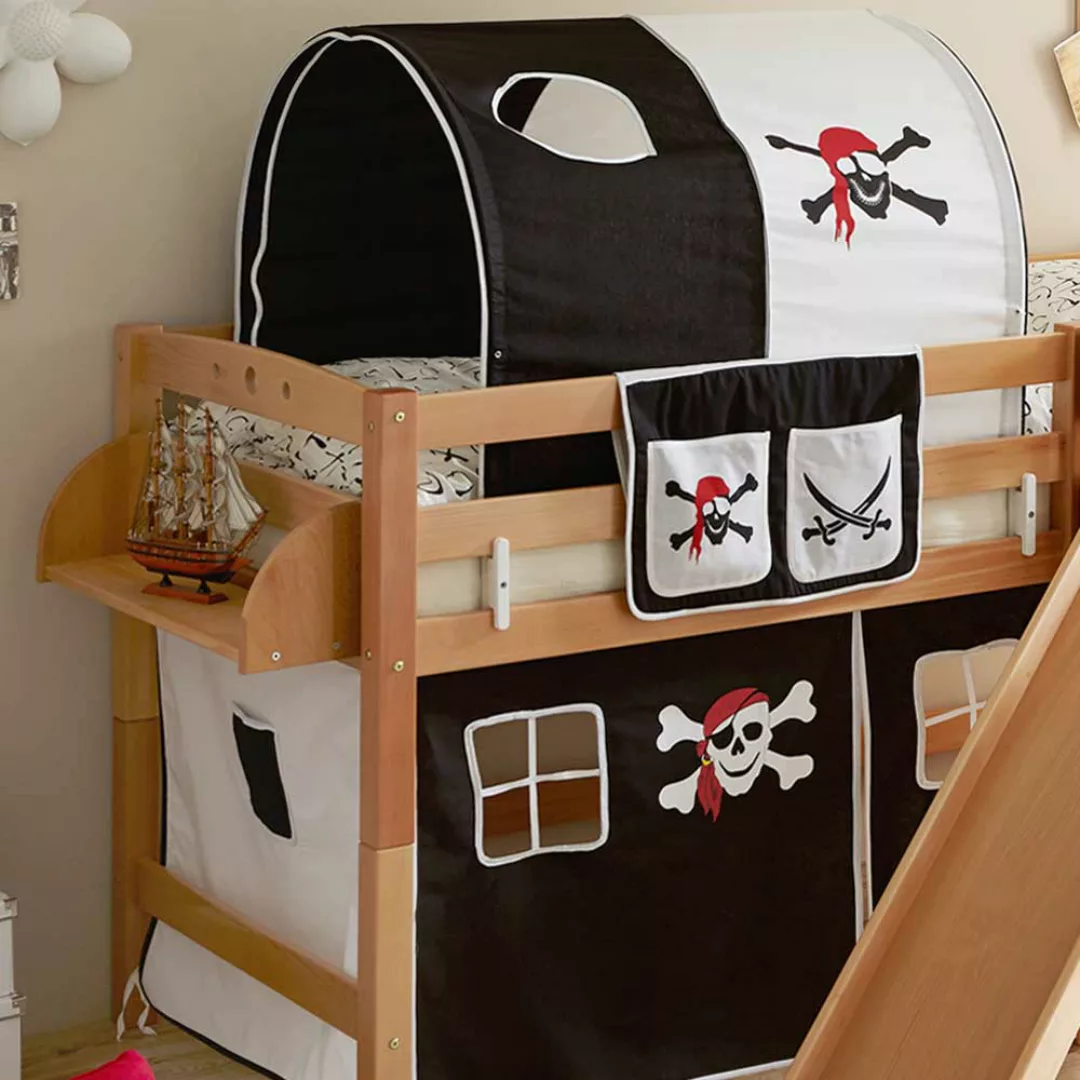 Kinder Piratenbett mit Rutsche Buche Massivholz günstig online kaufen