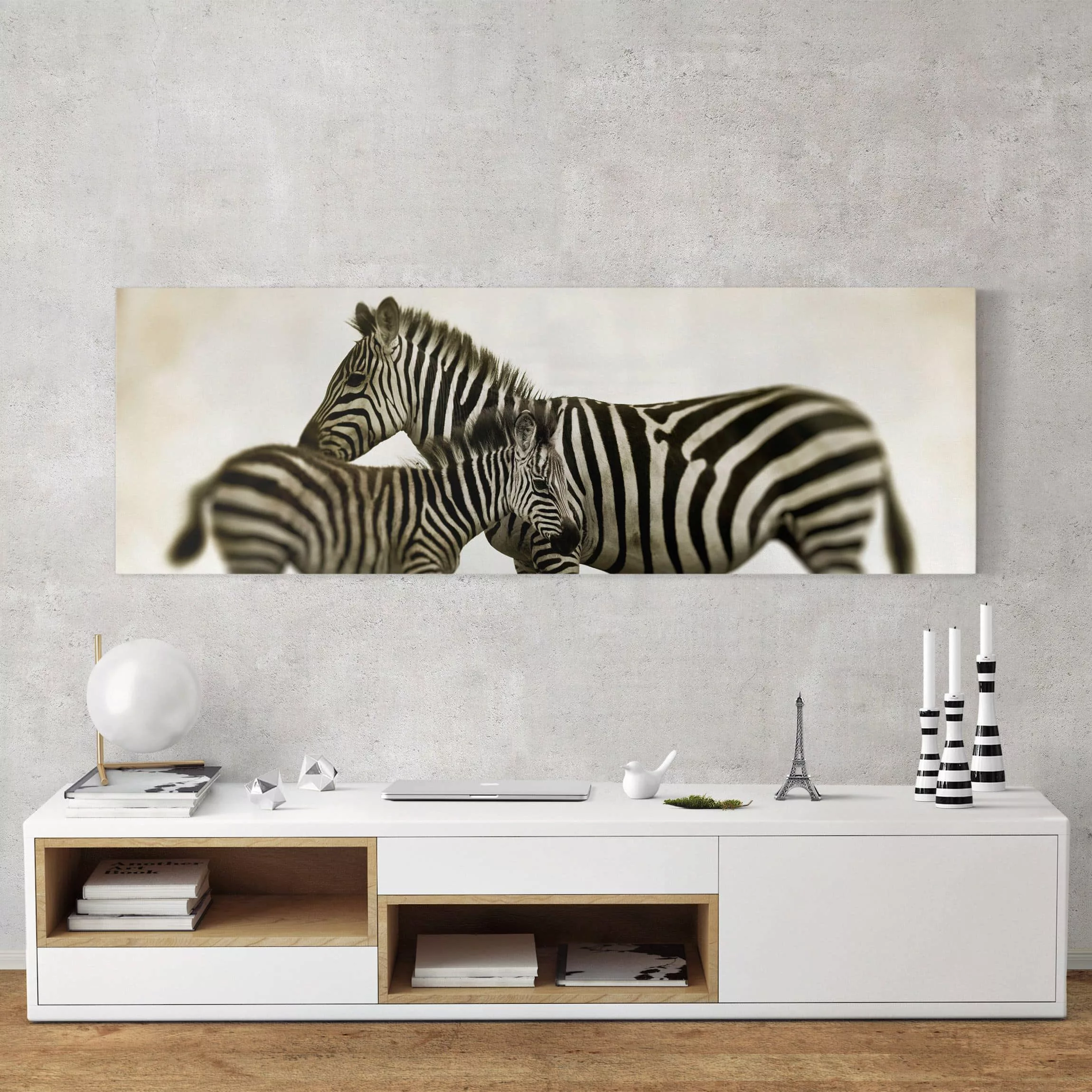 Leinwandbild - Panorama Zebrapaar günstig online kaufen