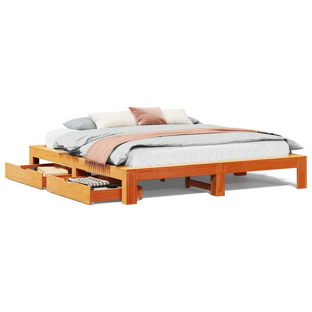 vidaXL Bett, Massivholzbett ohne Matratze Wachsbraun 200x200 Kiefernholz günstig online kaufen