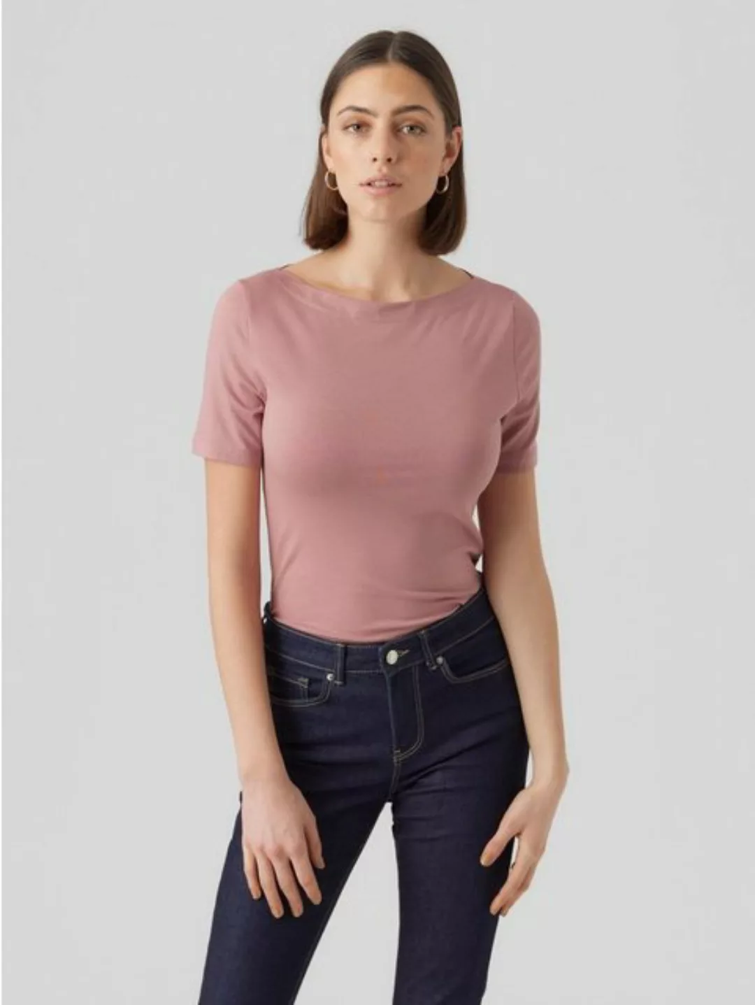 Vero Moda T-Shirt Basic Stretch T-Shirt mit U-Boot-Ausschnitt VMPANDA VMPAN günstig online kaufen