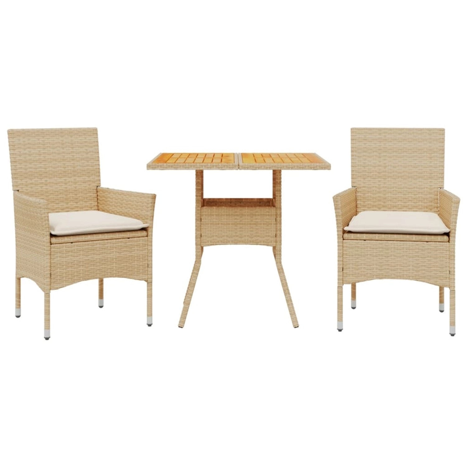 vidaXL 3-Tlg Garten-Essgruppe mit Kissen Beige Poly Rattan Akazie 3278715 günstig online kaufen