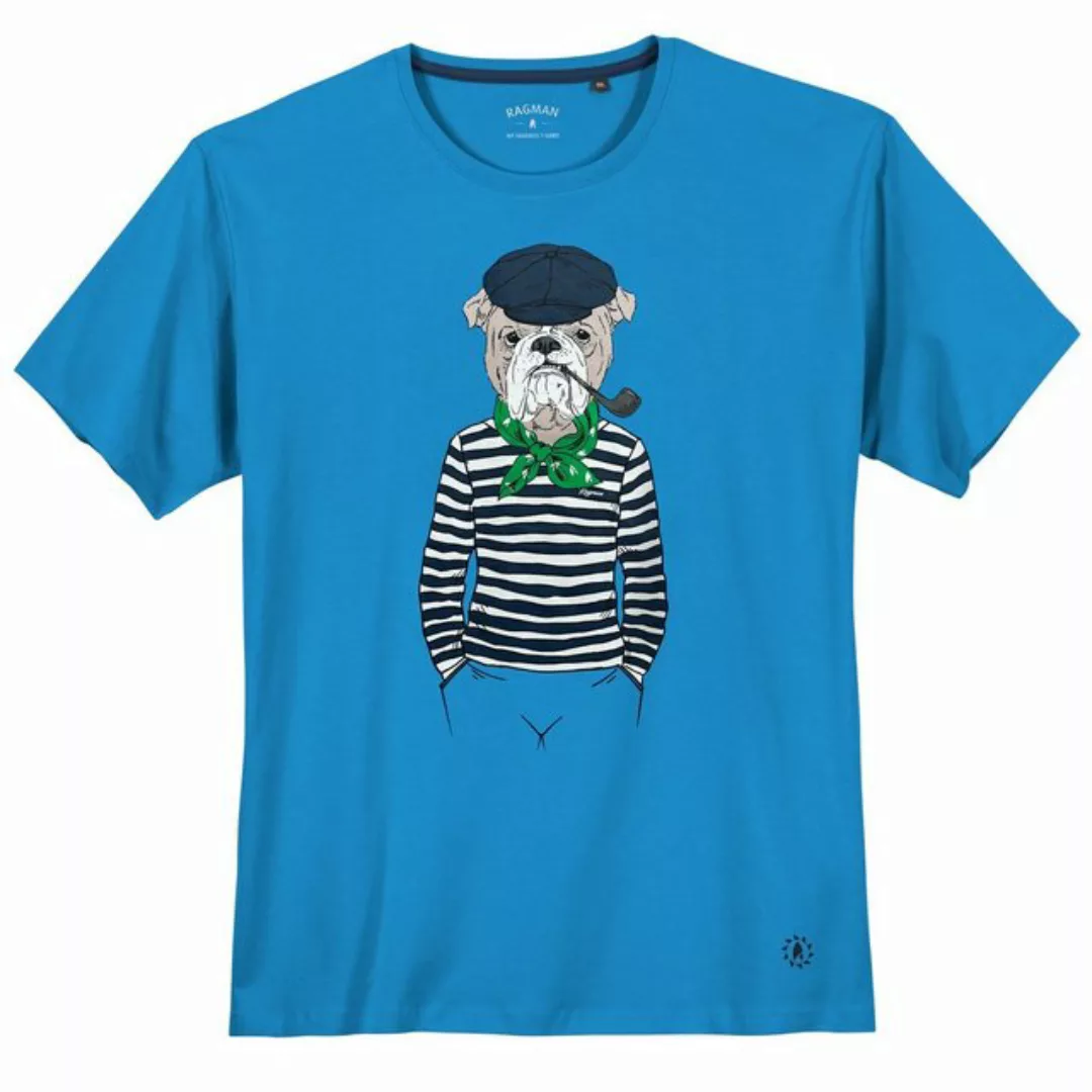 RAGMAN Rundhalsshirt Große Größen Herren T-Shirt azurblau Dogge-Print Ragma günstig online kaufen