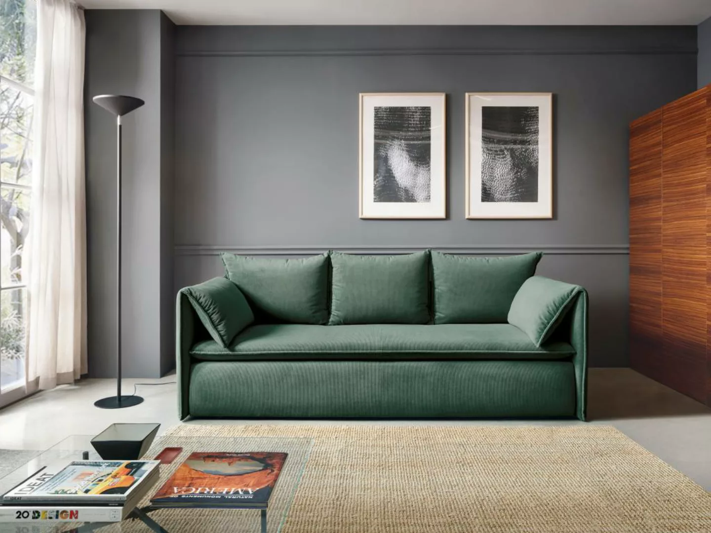 Sofa 3-Sitzer - Mit Schlaffunktion - Cord - Grün - TEODORA günstig online kaufen