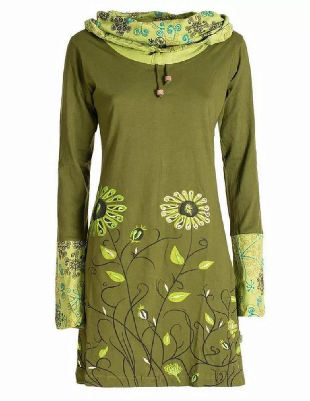 Vishes Jerseykleid Blumen-Kleid Langarm-Shirtkleid Schal-Kleid Baumwollklei günstig online kaufen