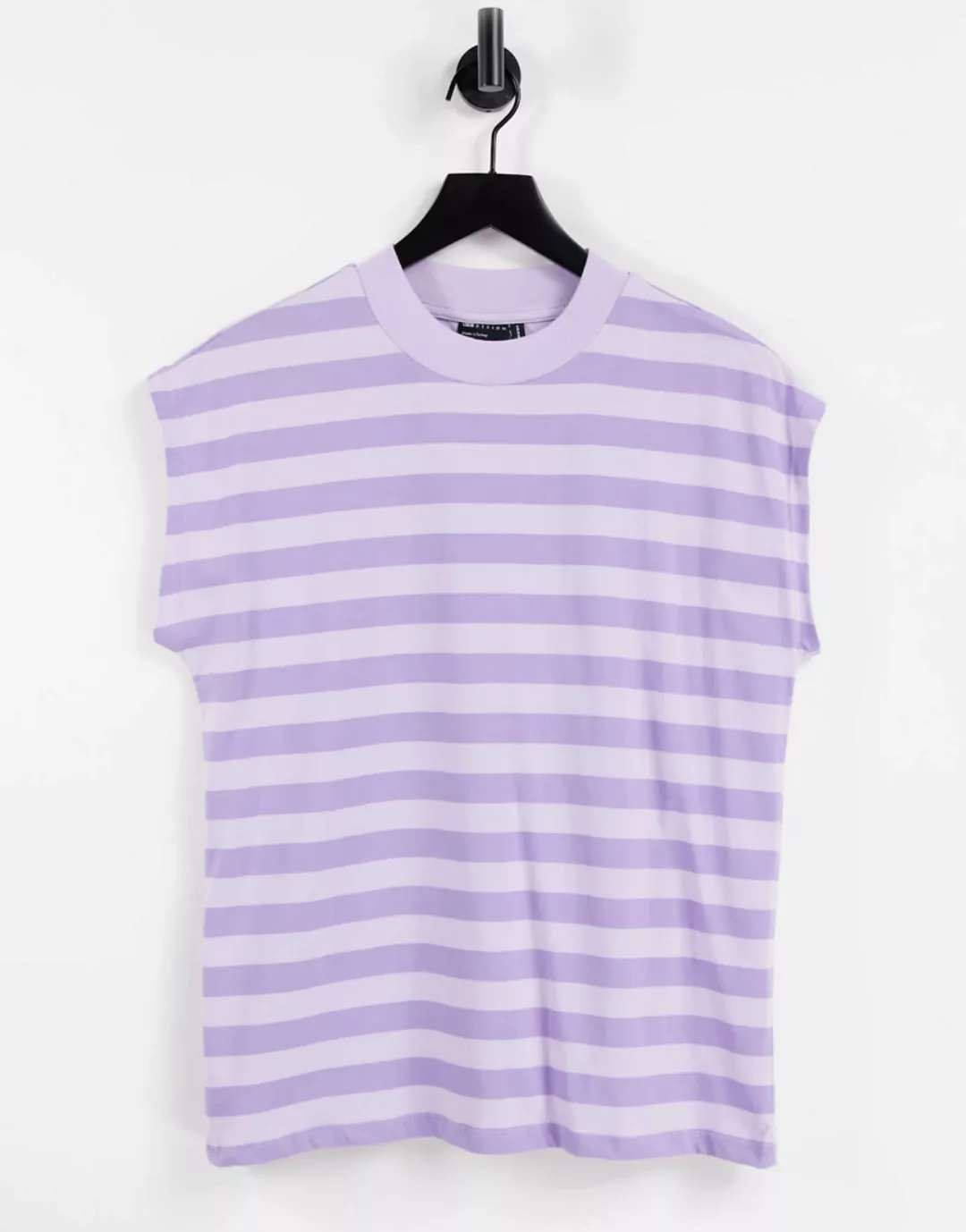 ASOS DESIGN – Kastenförmiges, ärmelloses T-Shirt in Flieder gestreift-Lila günstig online kaufen