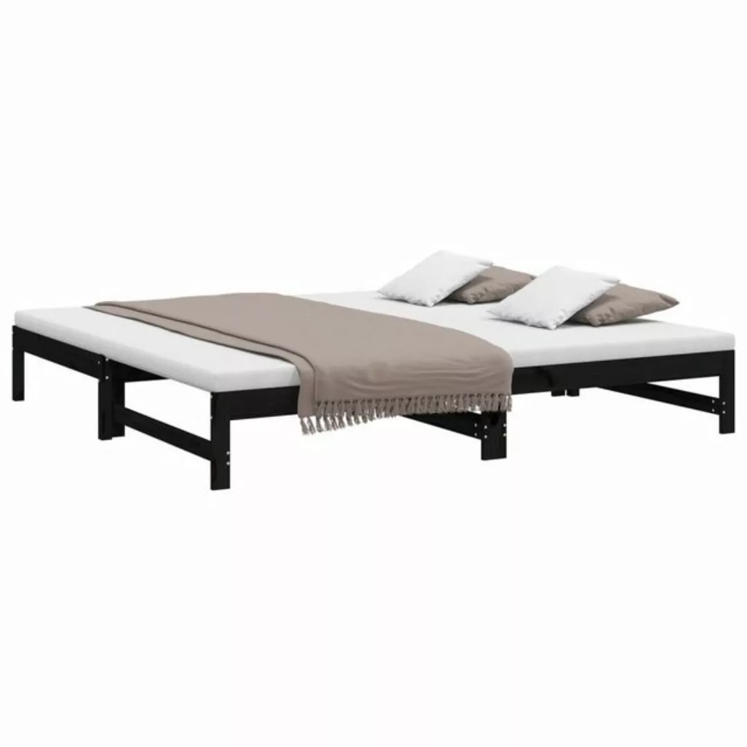 furnicato Bett Tagesbett Ausziehbar Schwarz 2x(100x200) cm Massivholz Kiefe günstig online kaufen