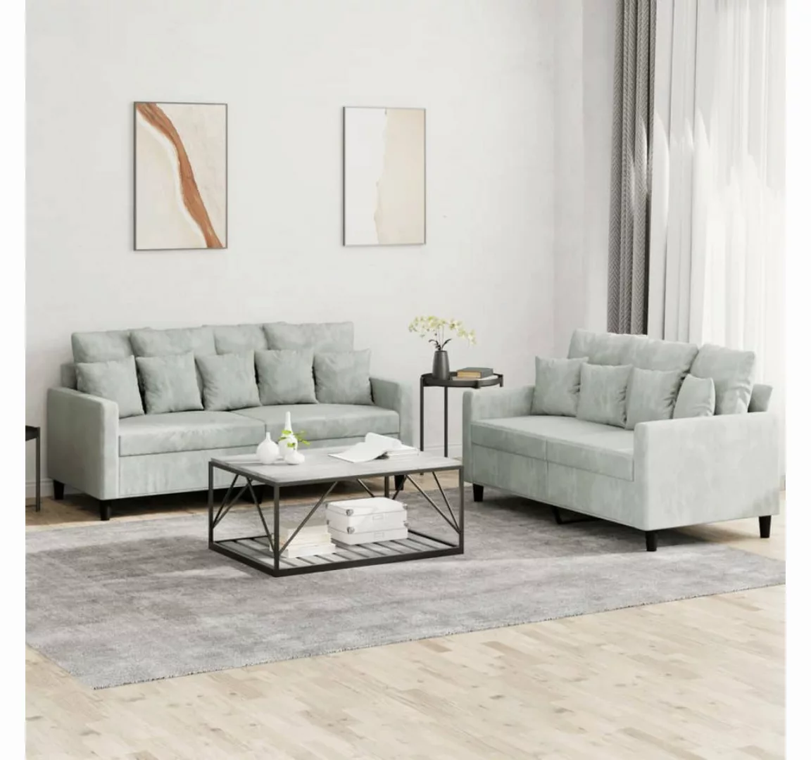 vidaXL Sofa Sofagarnitur Set mit Kissen Samt, 2-tlg., Hellgrau günstig online kaufen