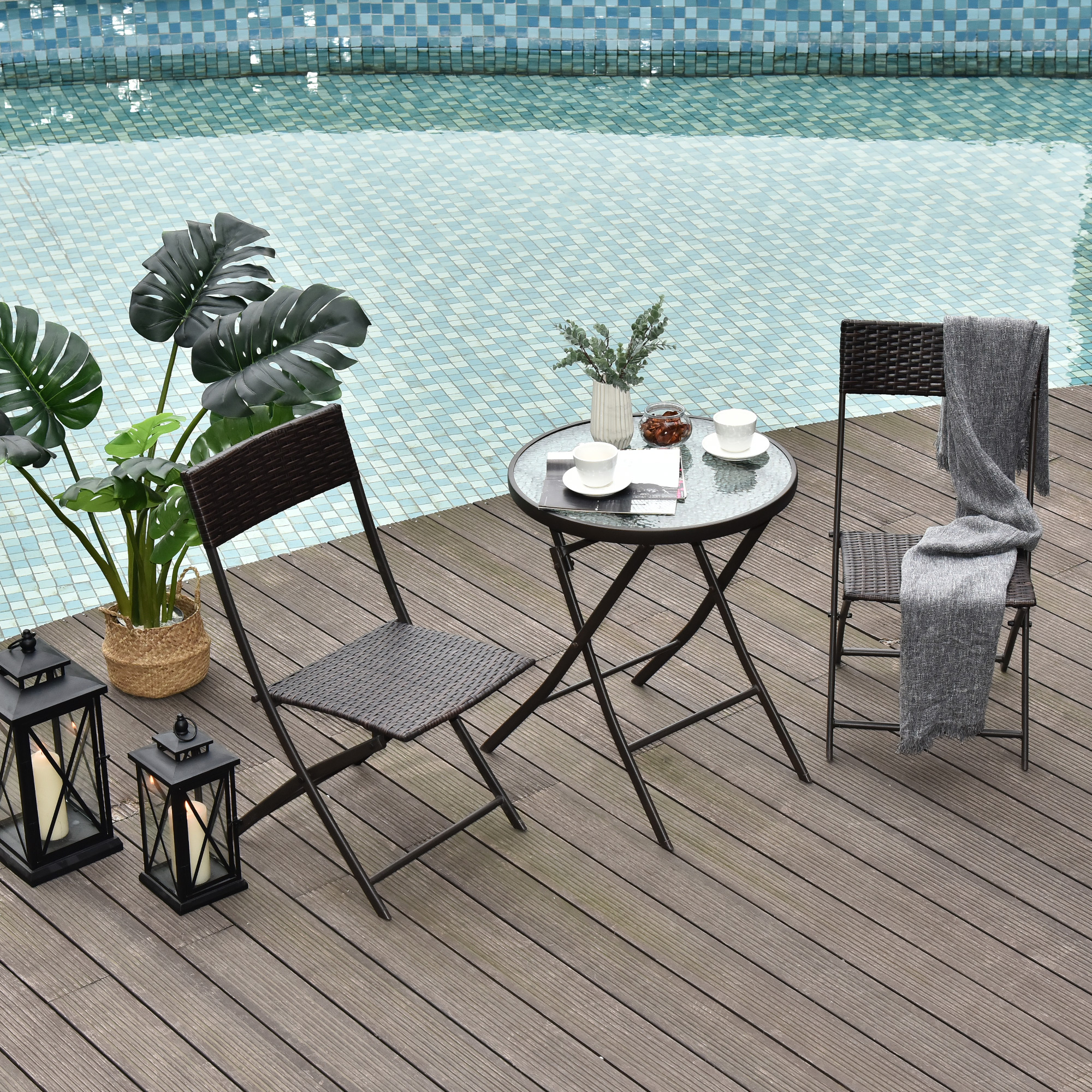 Outsunny Bistroset Balkonset 3 tlg. Klappbar Polyrattan Gartenmöbel Garnitu günstig online kaufen