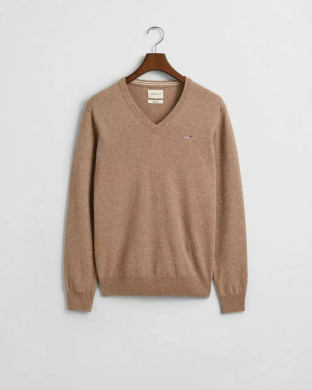 Gant Strickpullover SUPERFINE LAMBSWOOL V-NECK, DK. SAND MELANGE günstig online kaufen