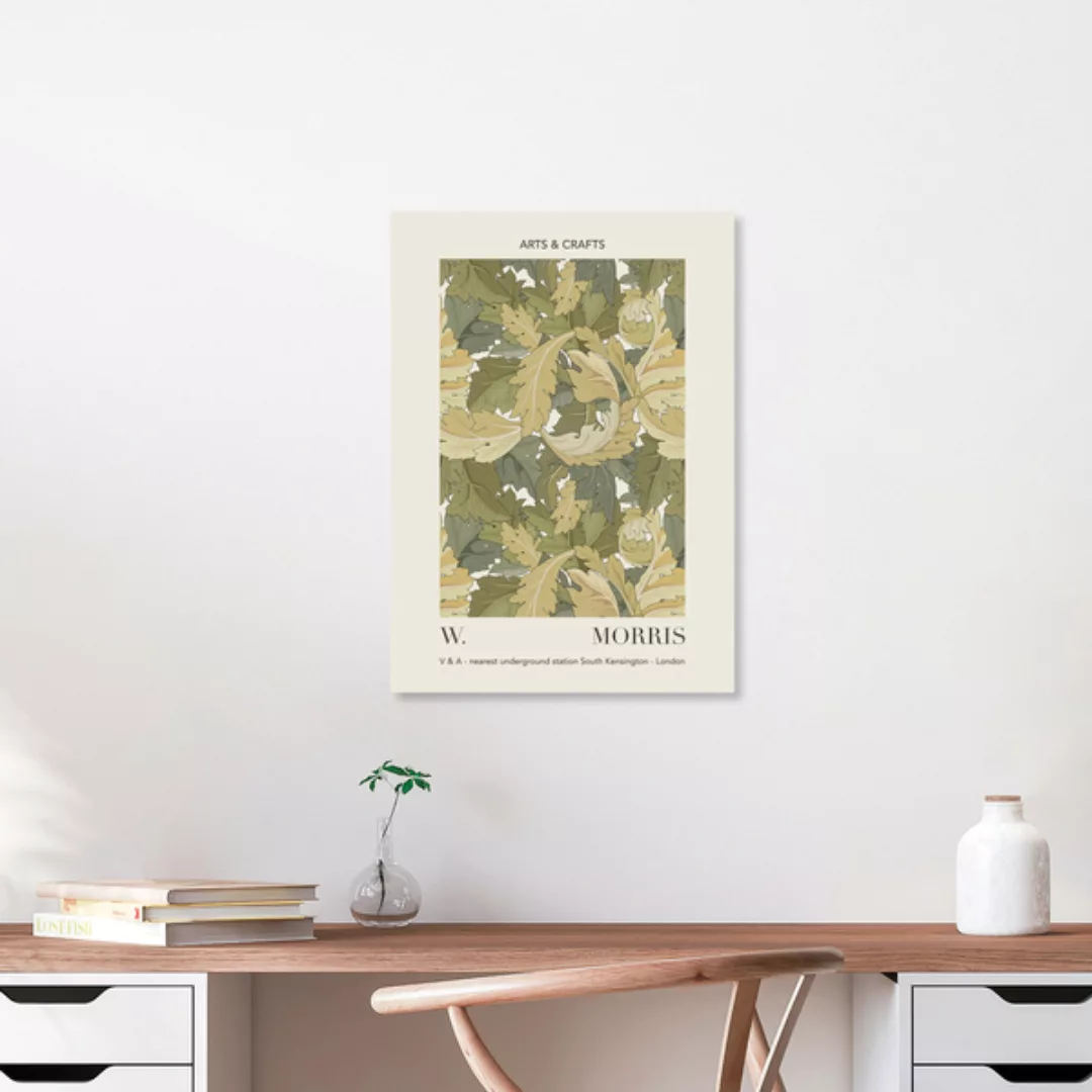 Poster / Leinwandbild - William Morris - Grünes Blattmuster V&A Ausstellung günstig online kaufen