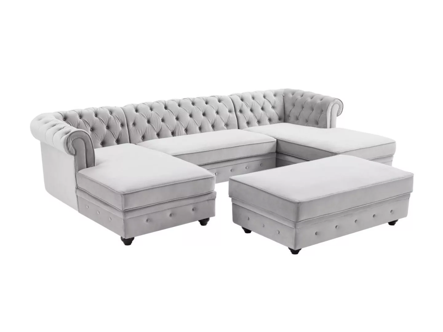 Wohnlandschaft & Hocker - Samt - Hellgrau - CHESTERFIELD günstig online kaufen