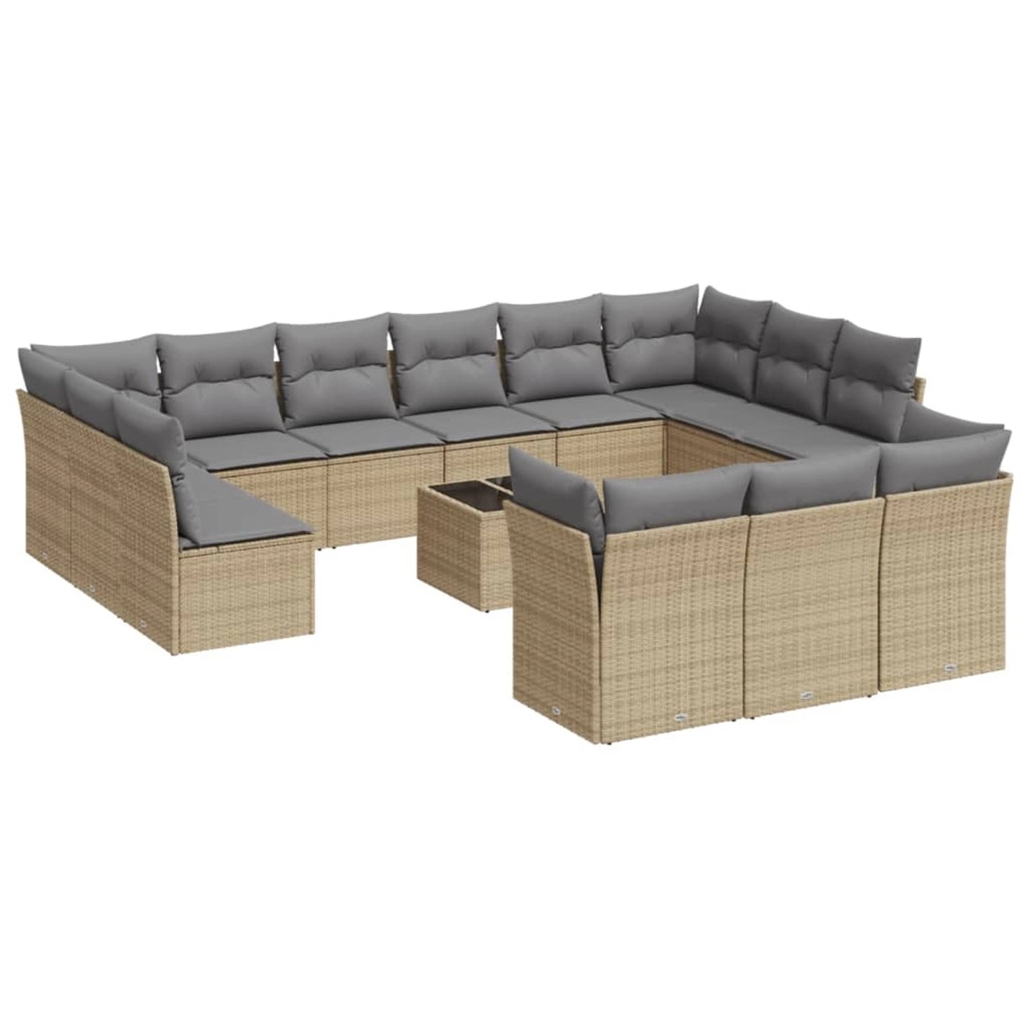vidaXL 14-Tlg Garten-Sofagarnitur mit Kissen Beige Poly Rattan 3218459 günstig online kaufen