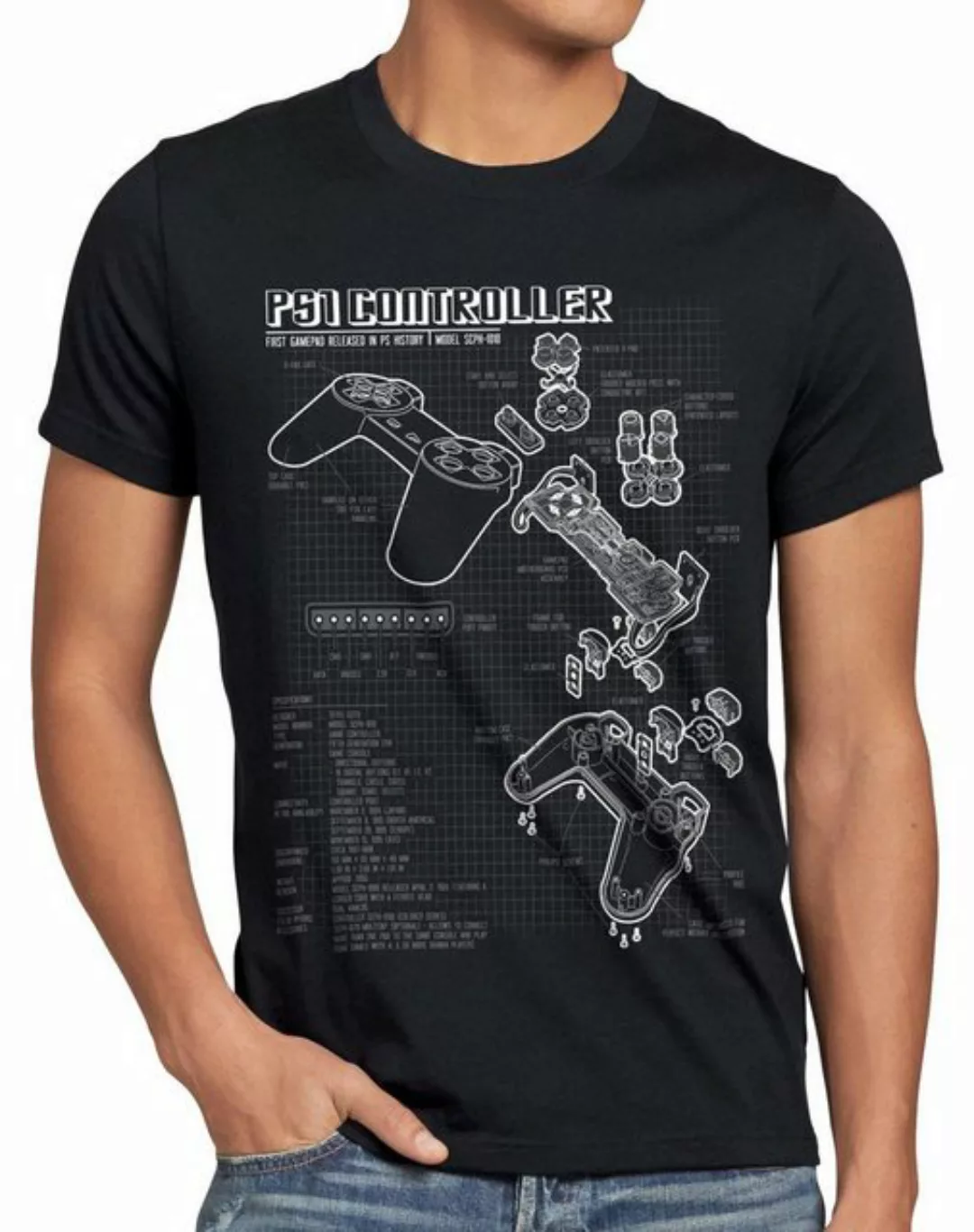 style3 T-Shirt PS1 Controller Blaupause PS gamepad konsole classic gamer pl günstig online kaufen