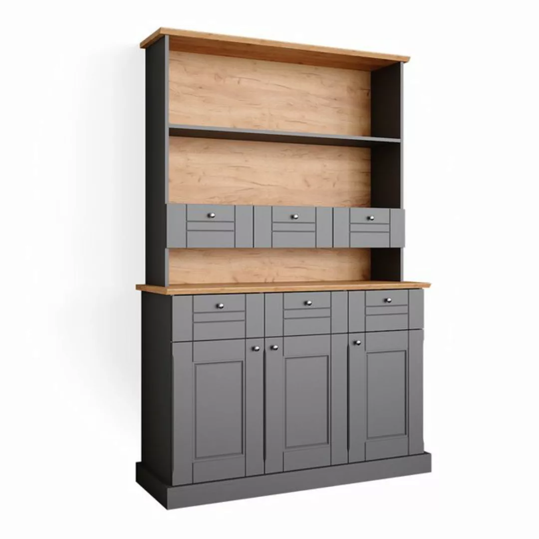 Vicco Hochschrank Bergamo, Grau/Eiche, 120 cm günstig online kaufen