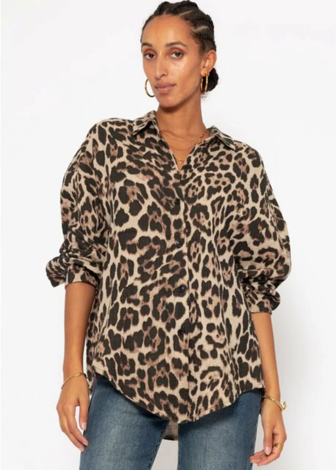 SASSYCLASSY Longbluse Leo Oversize Musselin Bluse Damen Langarm Elegant Hem günstig online kaufen