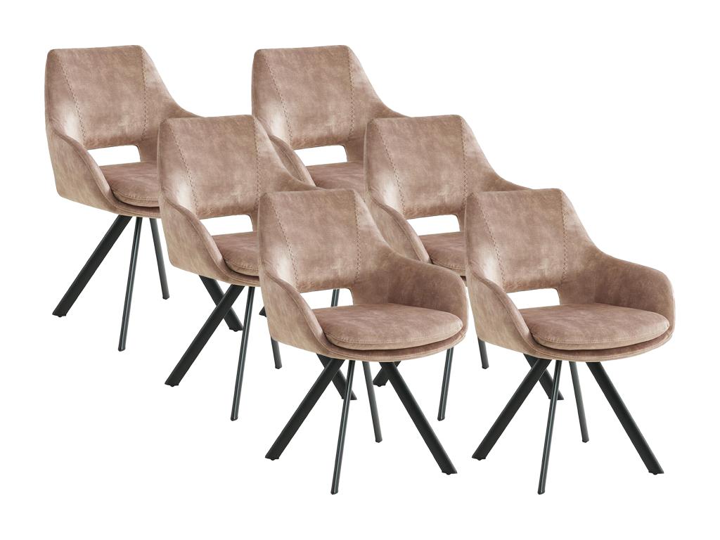 Stuhl mit Armlehnen 6er-Set - Samt & Metall - Beige - KELINE günstig online kaufen
