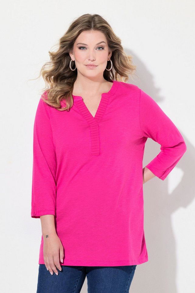 MIAMODA Rundhalsshirt Blusenshirt Straight Fit Ausschnitt mit Chiffon günstig online kaufen