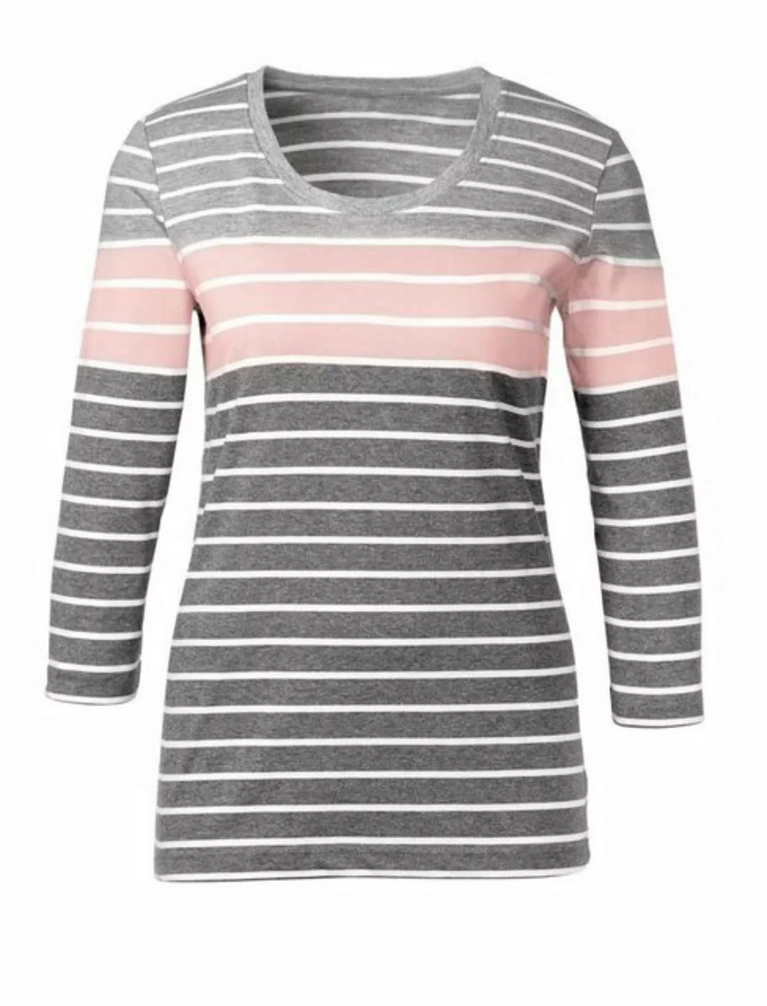 creation L Rundhalsshirt CRéATION L PREMIUM Damen Streifenshirt, grau-rosé günstig online kaufen