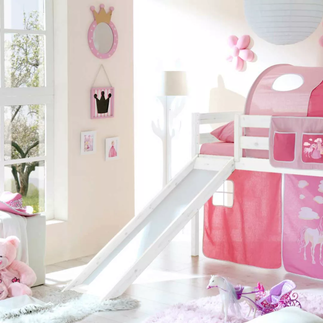 Kinder Rutschbett im Prinzessin Design Rosa Weiß günstig online kaufen