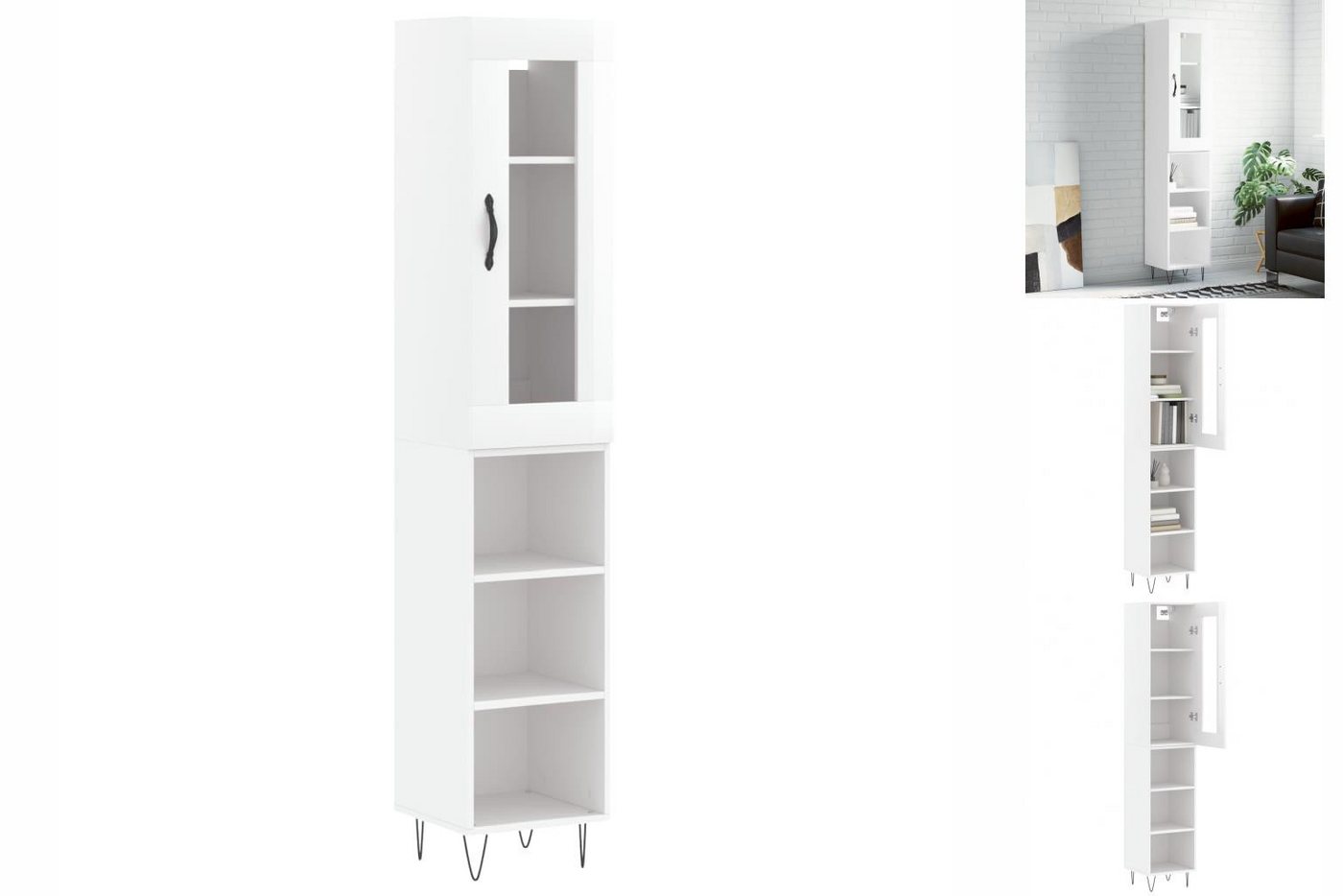 vidaXL Vitrine Highboard Hochglanz-Weiß 34,5x34x180 cm Spanplatte Glas Vitr günstig online kaufen