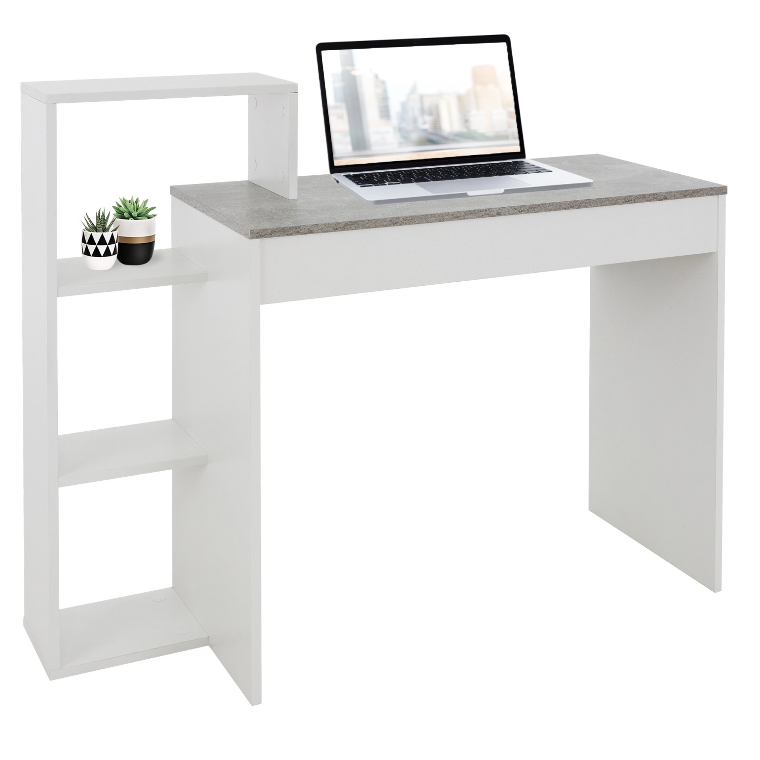 ML-Design Schreibtisch mit Regal Tischplatte in Beton-Optik 110x72x40cm aus günstig online kaufen