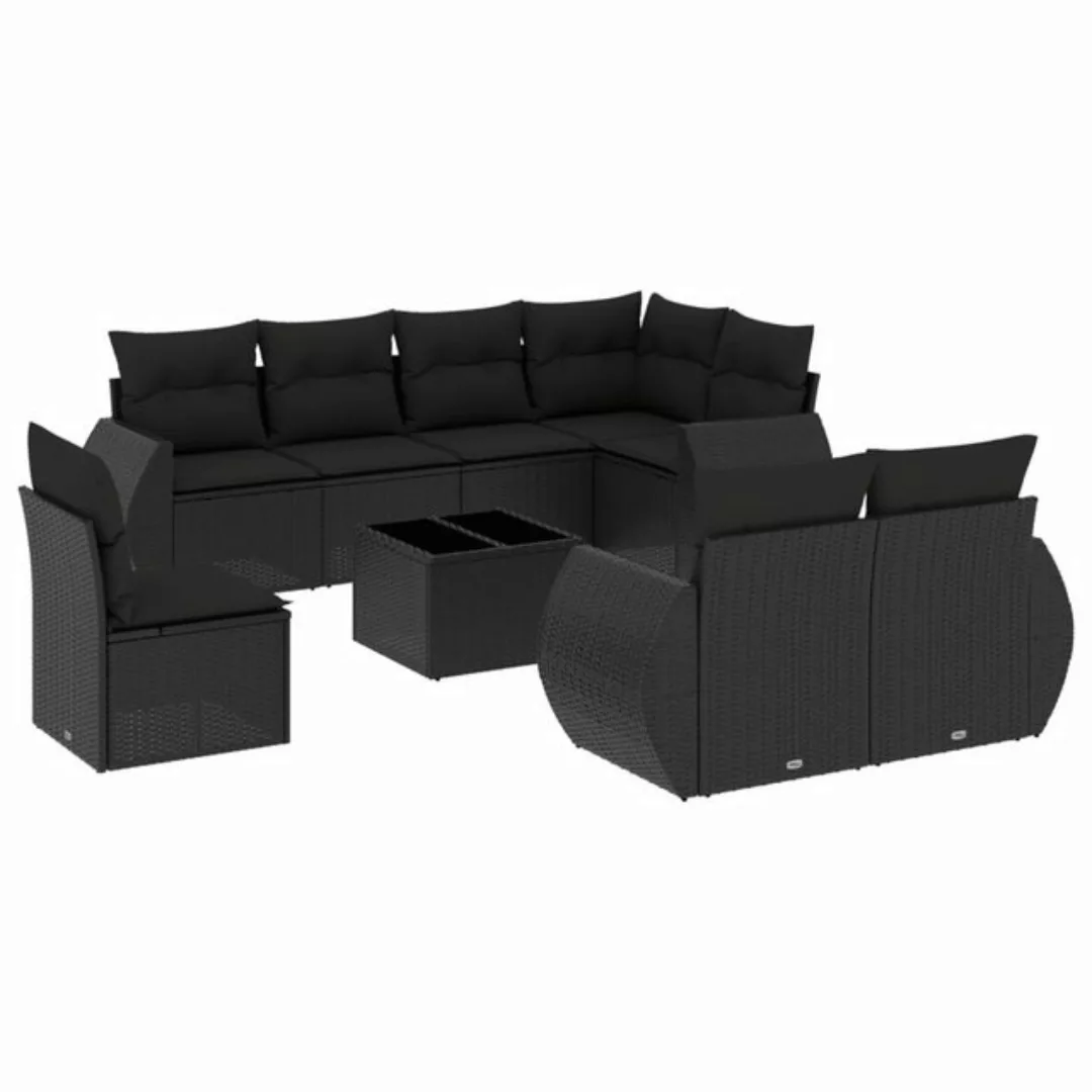 vidaXL Sofaelement 9-tlg. Garten-Sofagarnitur mit Kissen Schwarz Poly Ratta günstig online kaufen