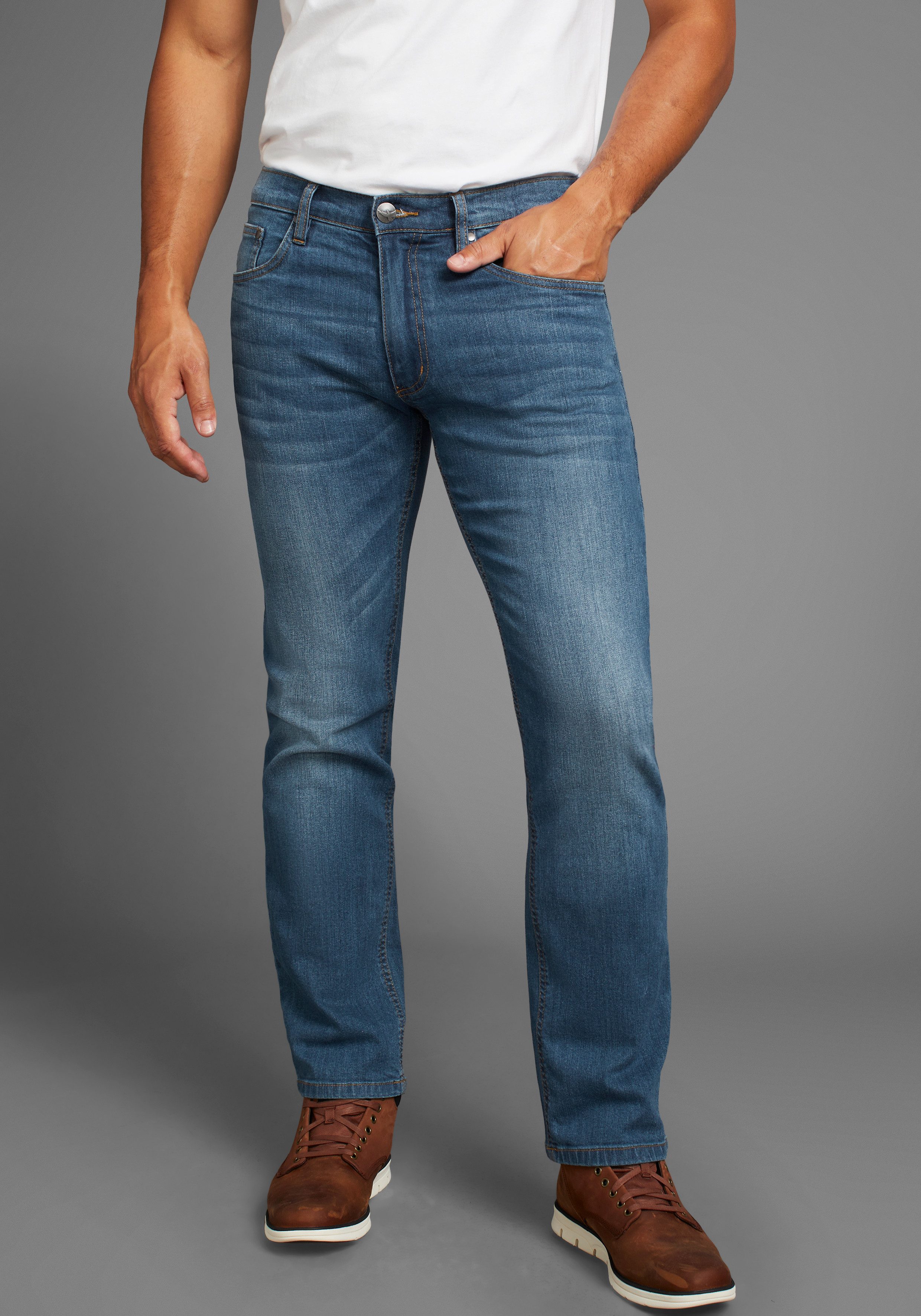 Arizona Stretch-Jeans, gerade Beinform, niedrige Leibhöhe, mit Gürtelschlau günstig online kaufen
