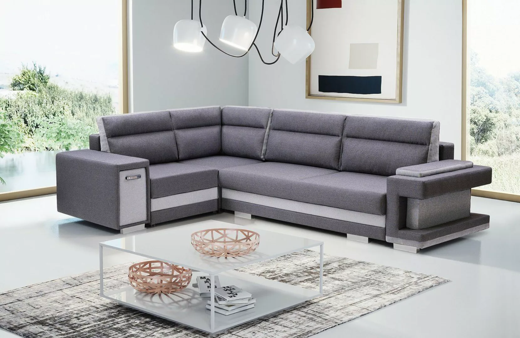 Siblo Ecksofa Funktionelles Ecksofa Lorenzo mit zwei Behälter für Zubehör günstig online kaufen