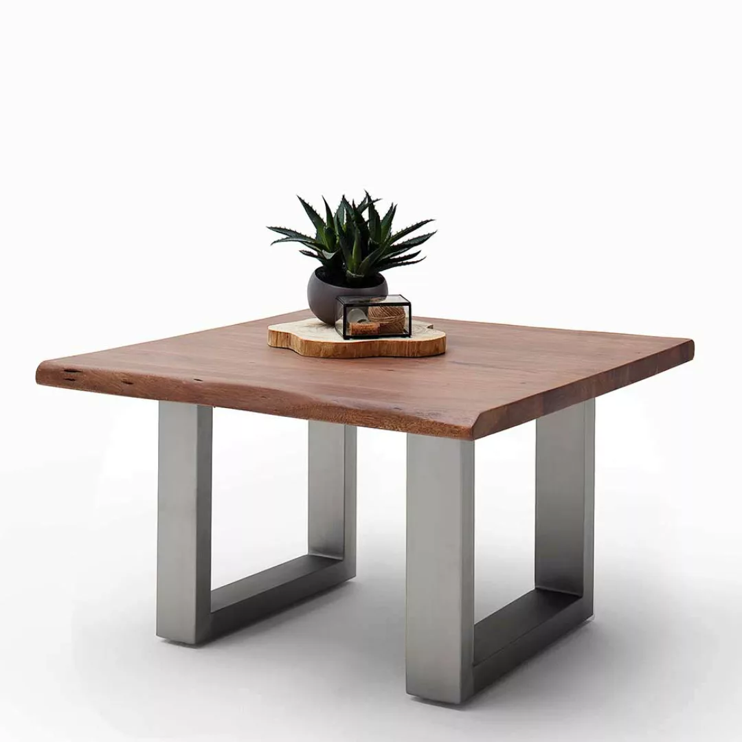Sofa Baumkanten Tisch in Walnussfarben Akazie Massivholz und Edelstahl günstig online kaufen