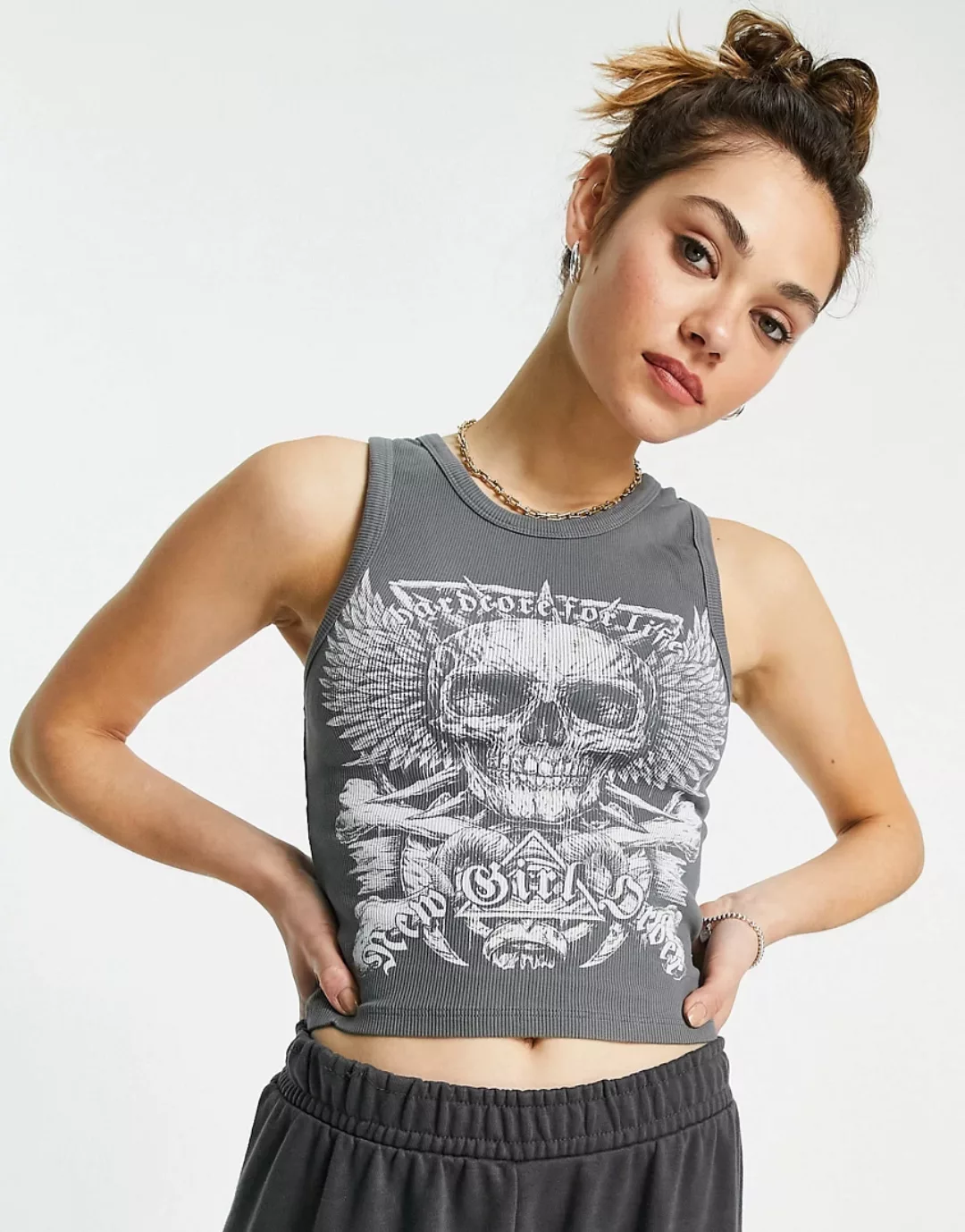 New Girl Order – Kurz geschnittenes Trägertop mit Grunge-Grafik, Kombiteil- günstig online kaufen