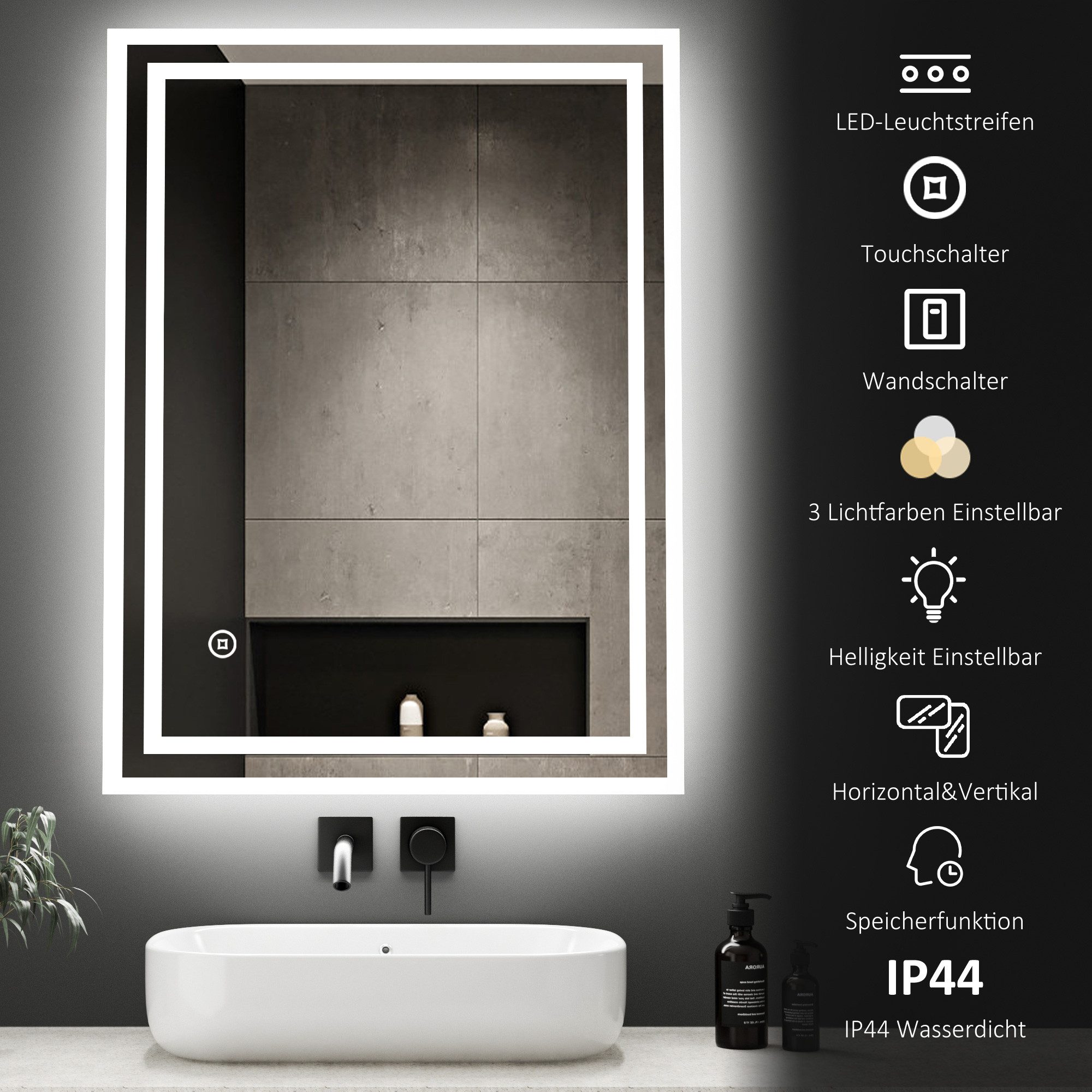 WDWRITTI Badspiegel Wandspiegel Led 80x60 3Lichtfarben günstig online kaufen