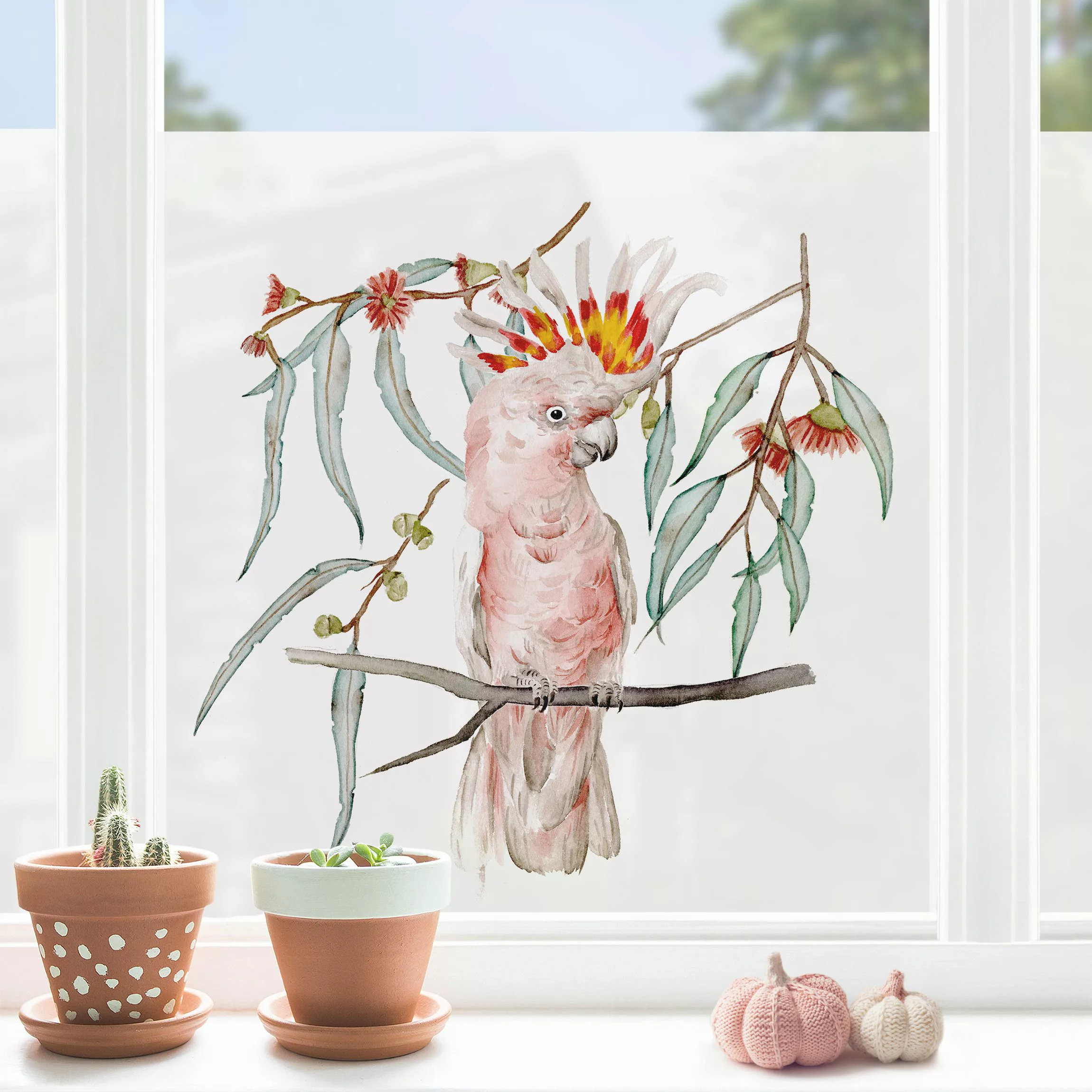 Fensterfolie Kakadu mit Rosa Federn günstig online kaufen