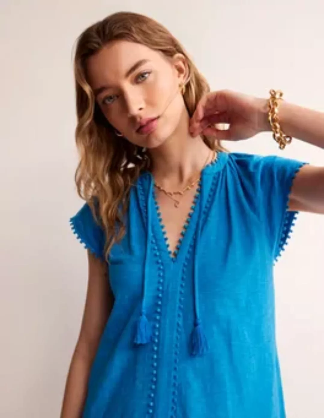 Millie Pom Cotton Dress Damen Boden, Leuchtendes Blau günstig online kaufen