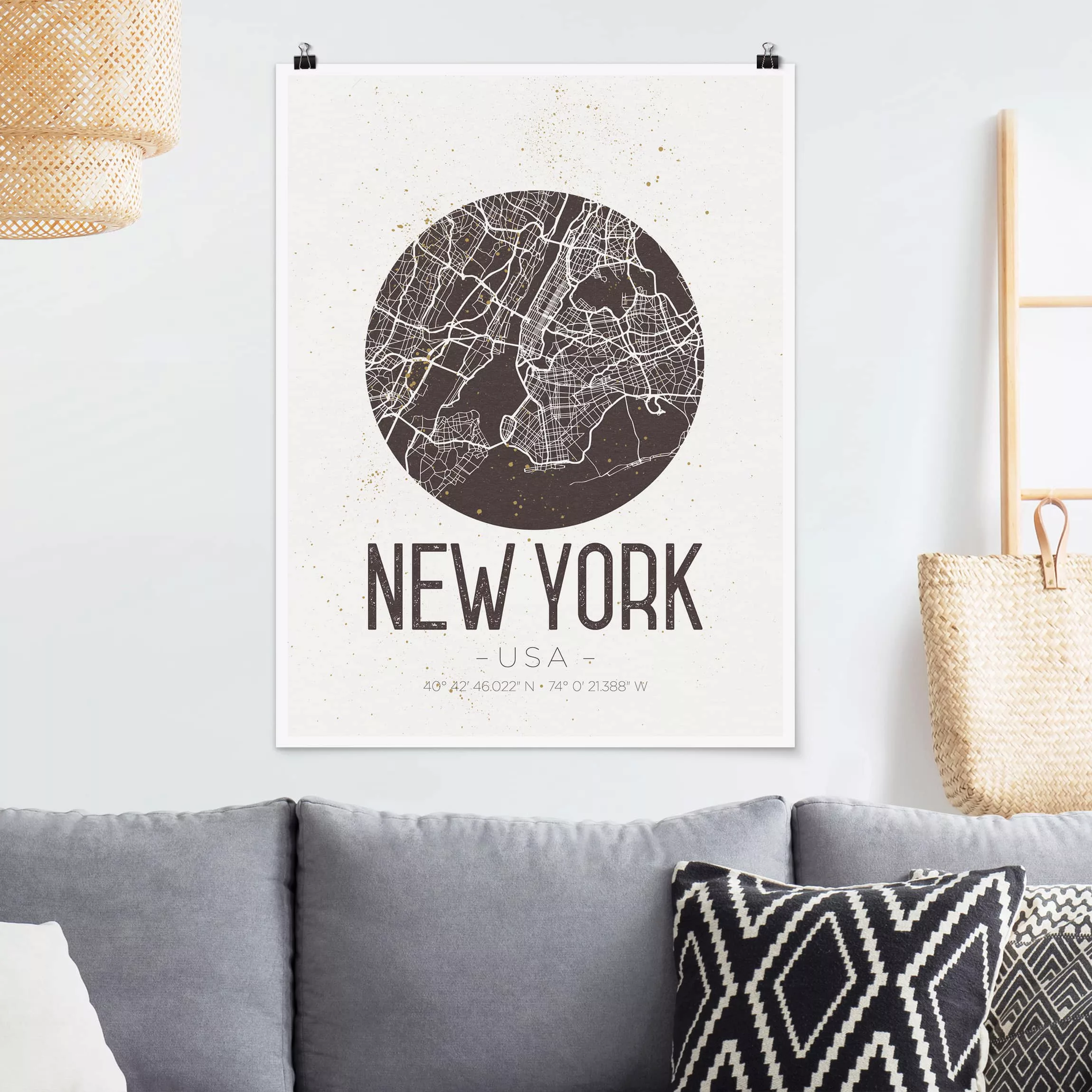 Poster Stadt-, Land- & Weltkarten - Hochformat Stadtplan New York - Retro günstig online kaufen