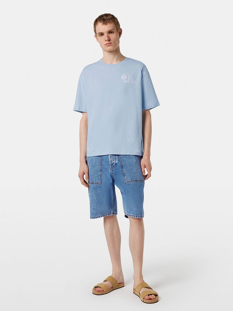 Scotch And Soda Slub Embroidery T-shirt Blue - Größe L günstig online kaufen