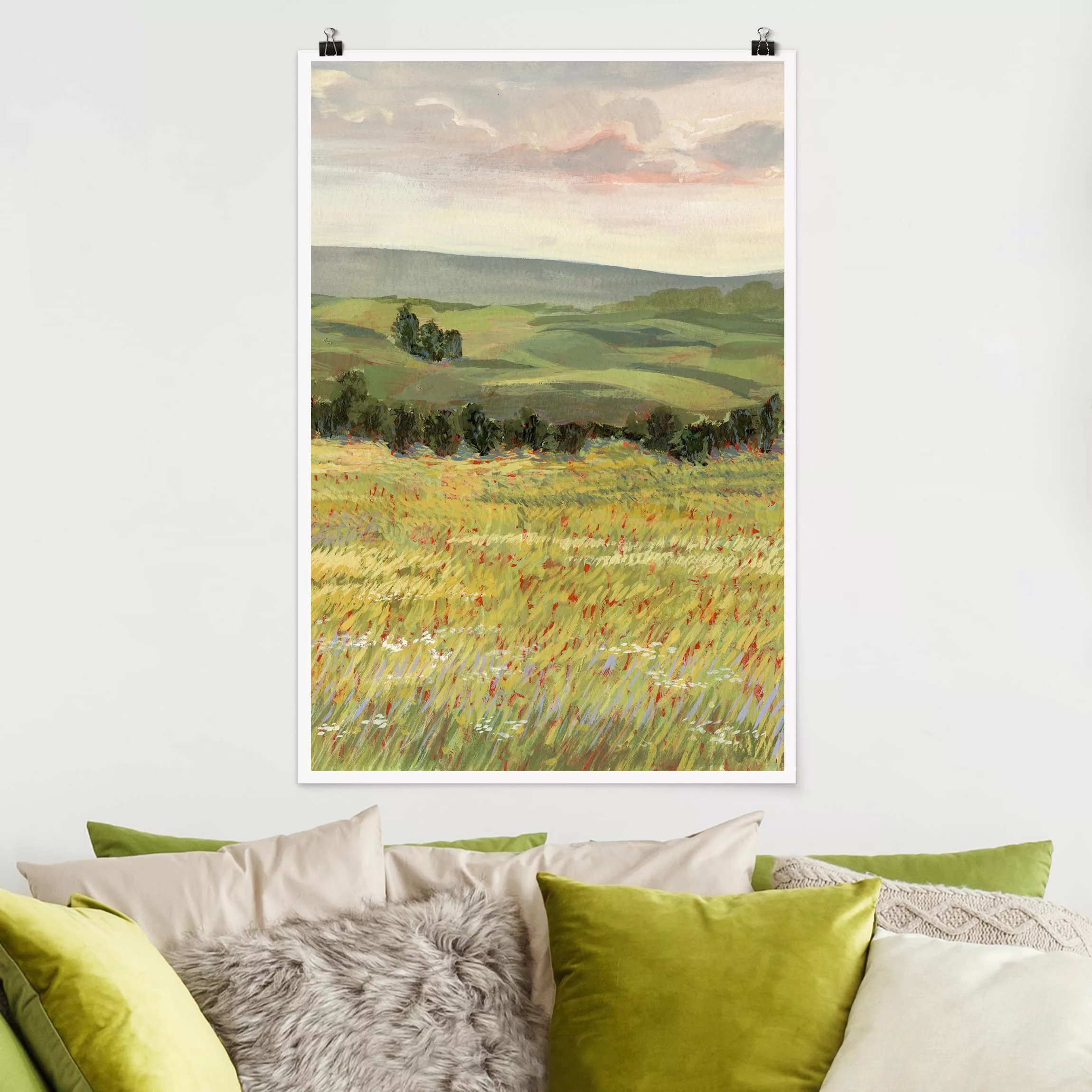 Poster Natur & Landschaft - Hochformat Wiese am Morgen II günstig online kaufen