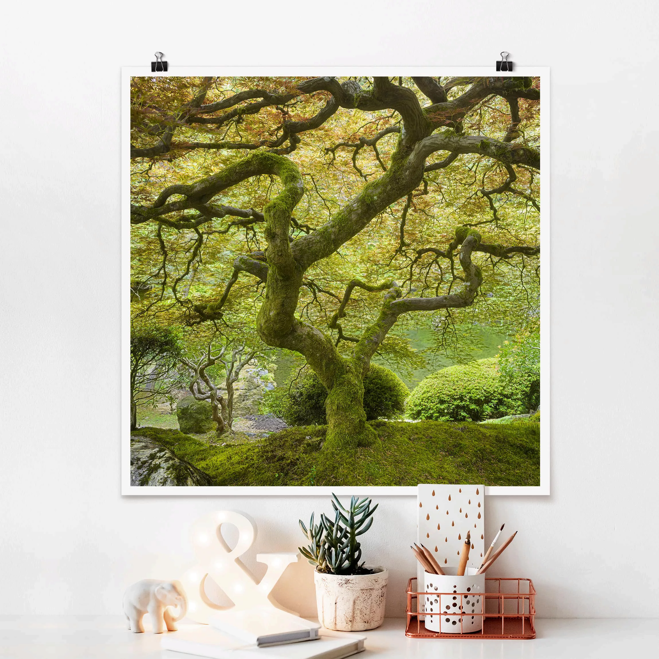 Poster Natur & Landschaft - Quadrat Grüner Japanischer Garten günstig online kaufen